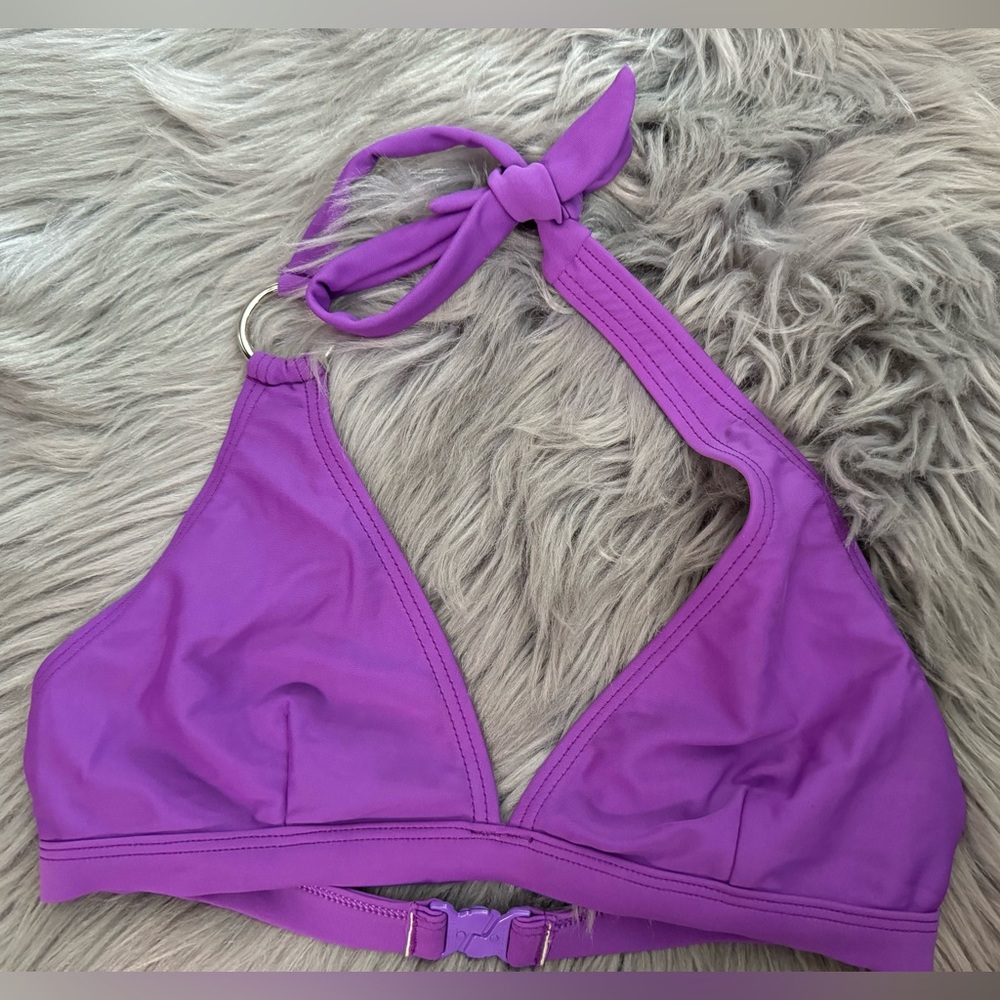 NEW Swimsuit Bikini top purple tie neck clip back XS